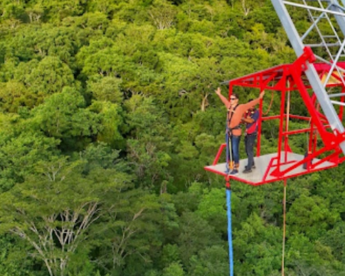 Colombia Bungee Jumping platform and canyon view in San Gil, Santander.